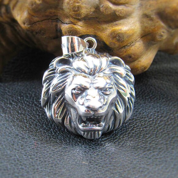 Solid 925 Sterling Silver Lion Head Face Pendant, Spirit Animal Totem Jewelry - Picture 1 of 10